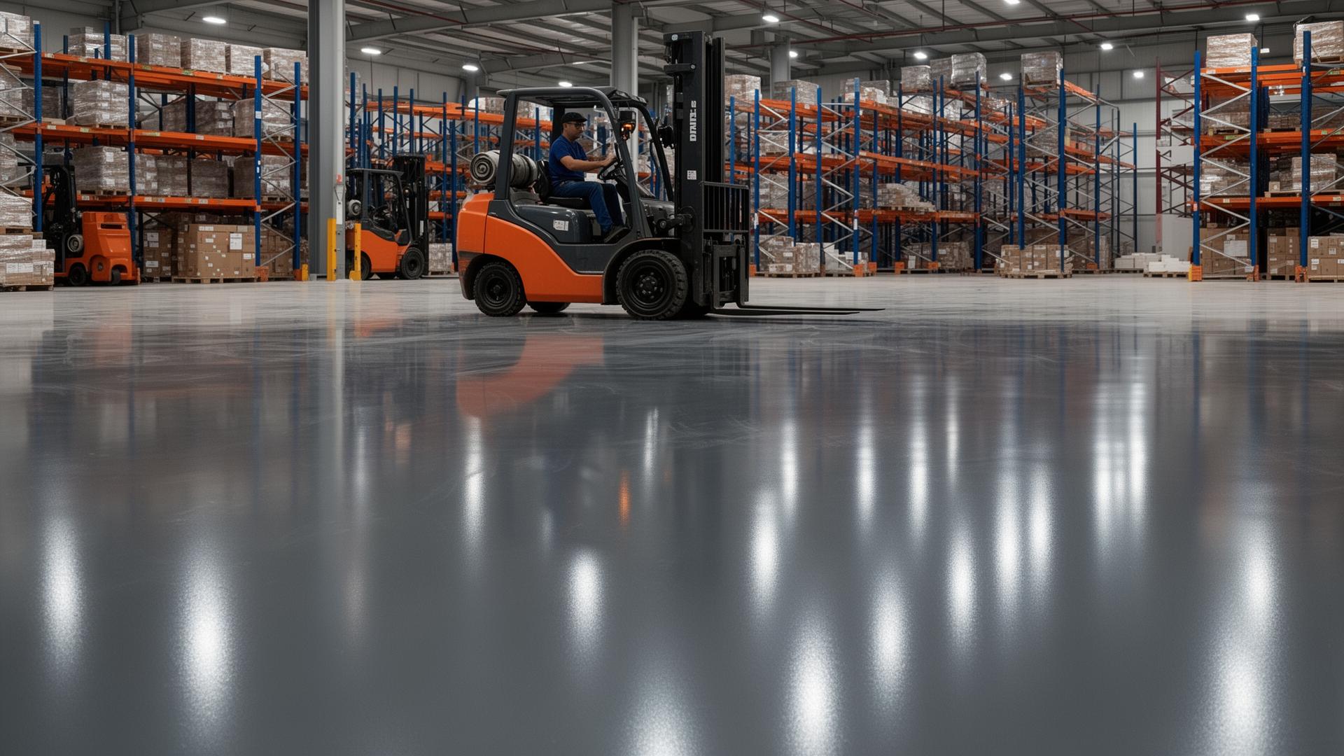 Industrial epoxy flooring inside a Dubai warehouse