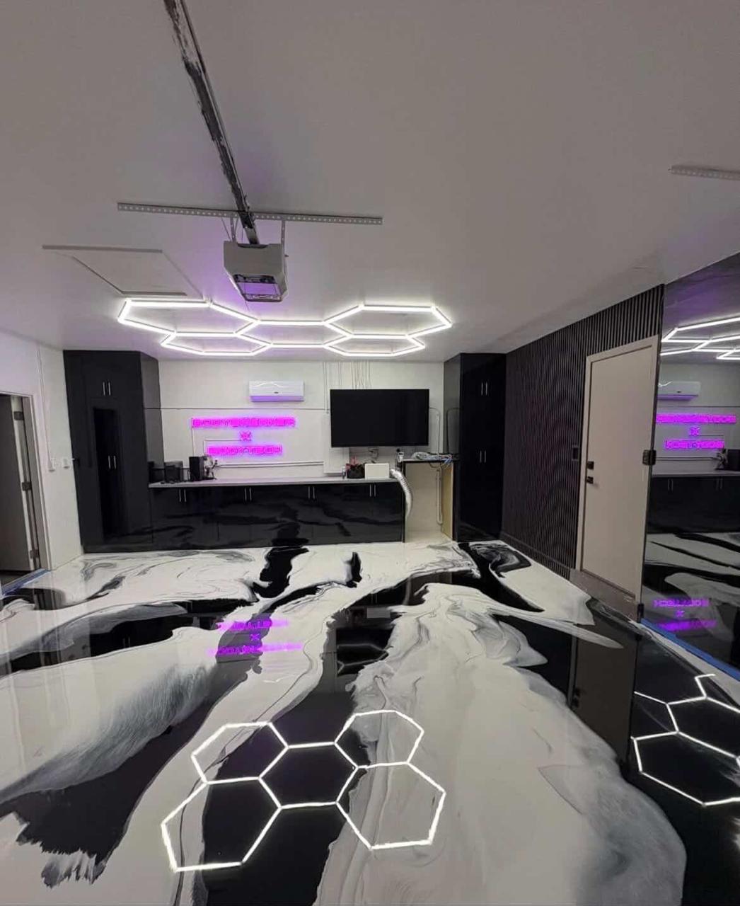 Metallic designer epoxy flooring in a premium interior
